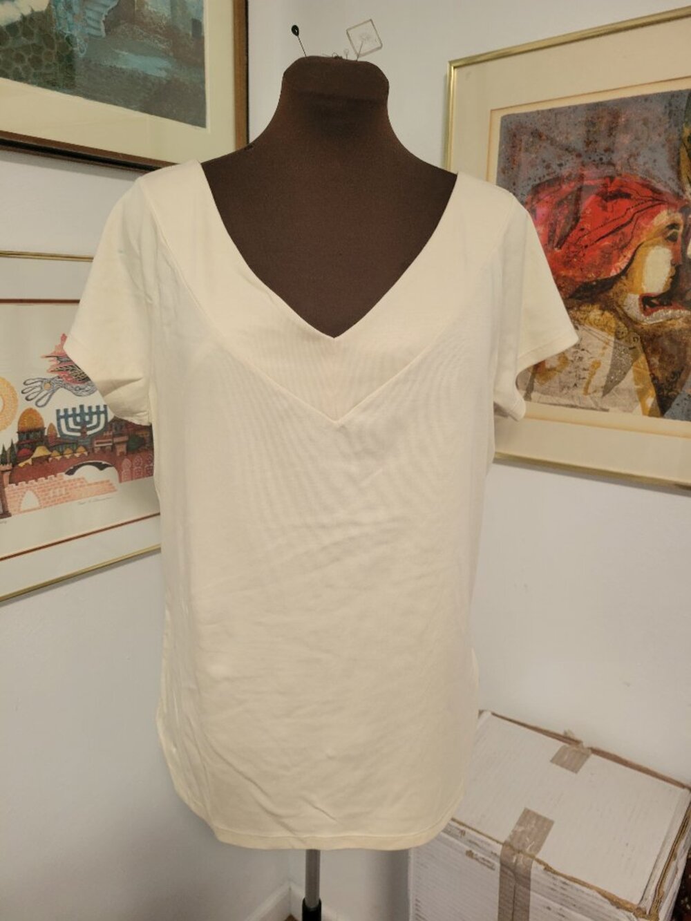 NWT Lauren Deep V-neck Front and Back Cream Top XL
